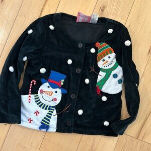 Vintage Michael Simon Girls Snowman Christmas Cardigan